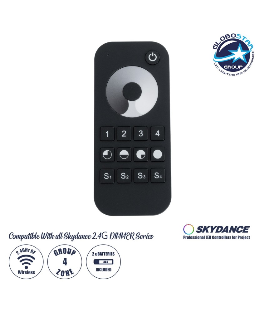GloboStar® 73120 RT6 SKYDANCE Ασύρματο Χειριστήριο Αφής RF 2.4Ghz 4 Group για όλα τα Μονόχρωμα SKYDANCE Controller DC 3V 2 x AAA - IP20 Μ12.2 x Π5.3 x Υ1.7cm - 5 Χρόνια Εγγύηση